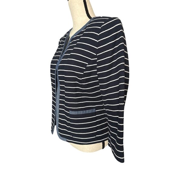 NWT Talbots Navy & White Striped Latch Front Jacket Cotton Contrast Trim Size 12 - Picture 5 of 7